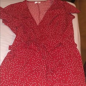 red polka dot wrap dress